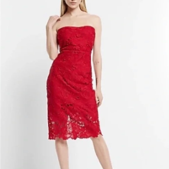 Express XS Red Strapless Midi Dress - Picture 1 of 2